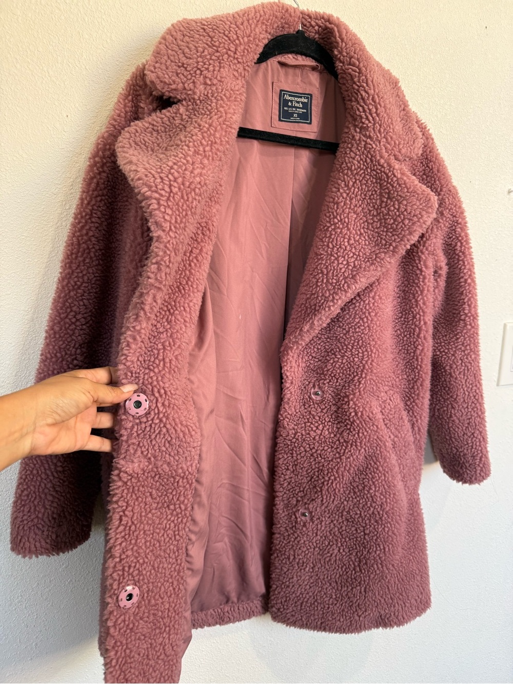ABERCROMBIE & FITCH PINK TEDDY SHERPA COAT XS FAUX FUR QUIET LUXURY WINTER - Picture 5 of 12